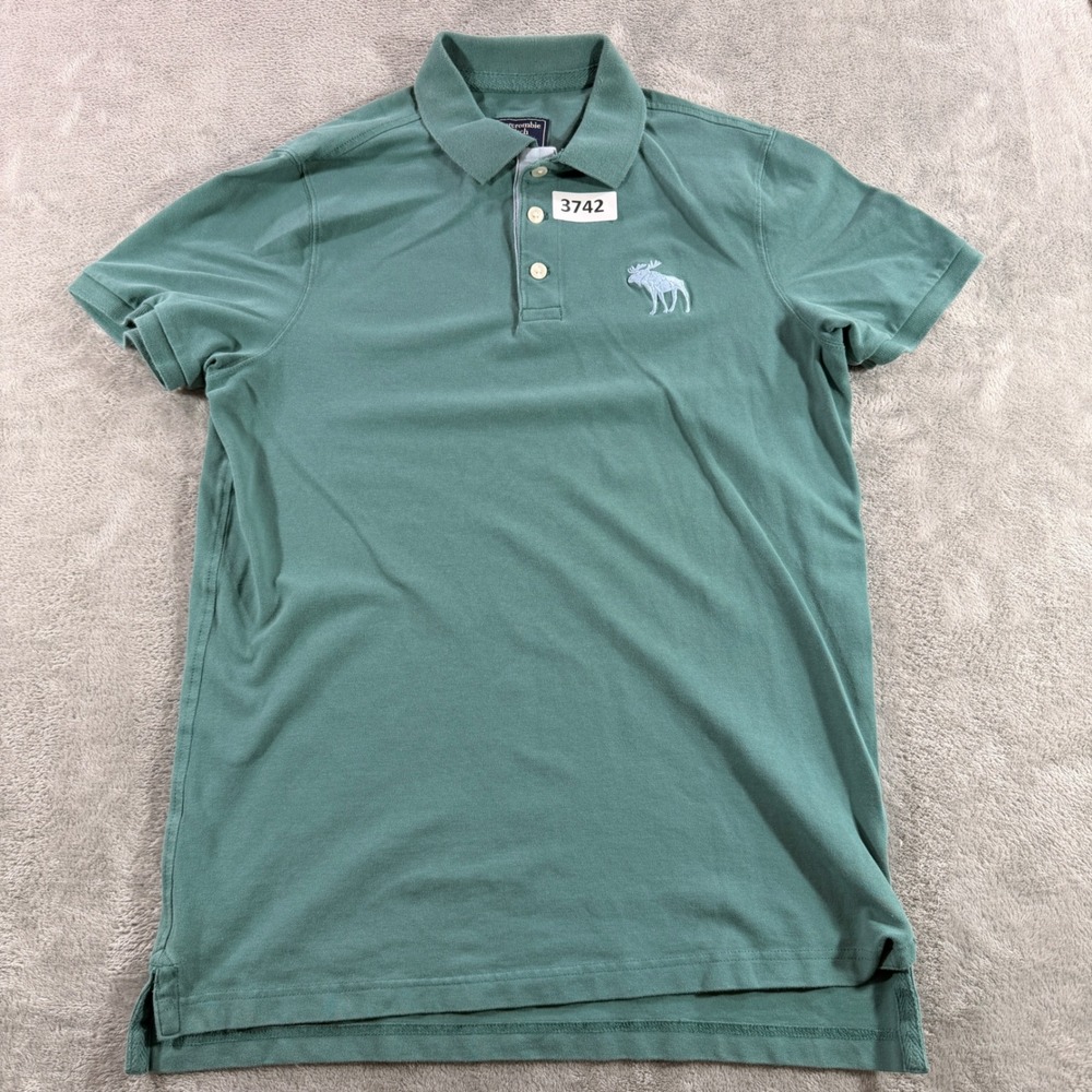 Abercrombie & Fitch Polo Shirt Mens Medium Green Short Sleeve Moose Logo Nature